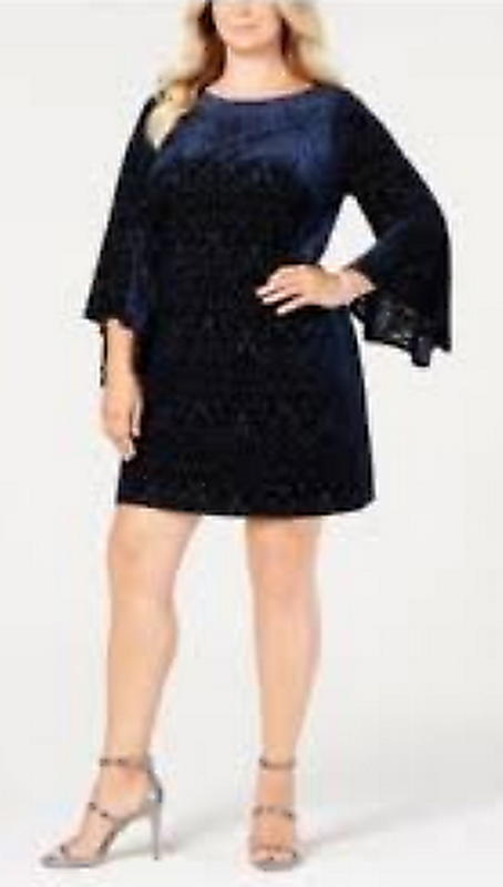 Jessica Howard Plus Size Bell-Sleeve Velvet Intarsia Dress