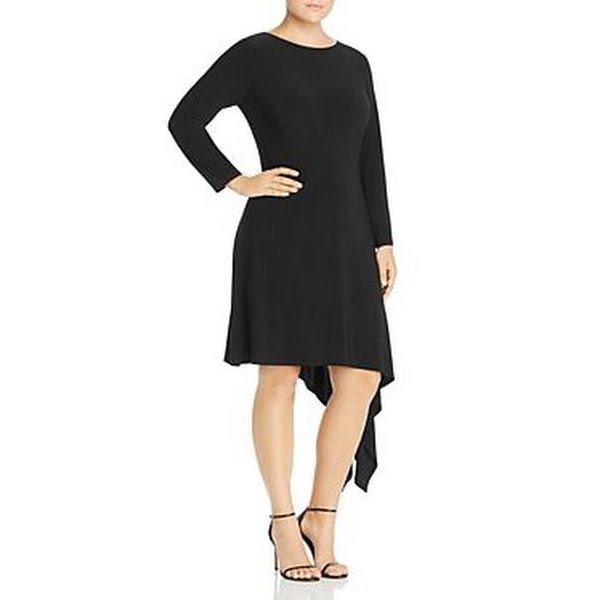 Adrianna Papell Long Sleeve Matte Jersey Dress with Asymmetrical Hemline, SZ 20W