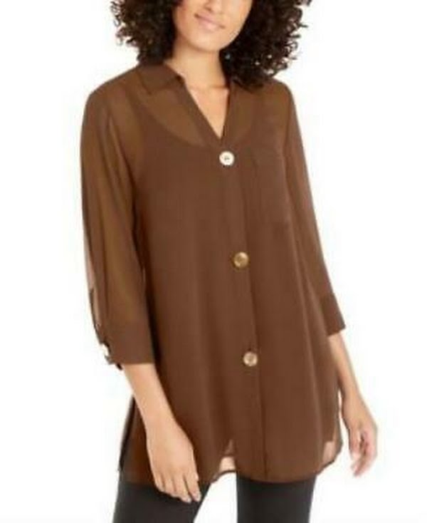 Alfani Chiffon Three-Button Tunic