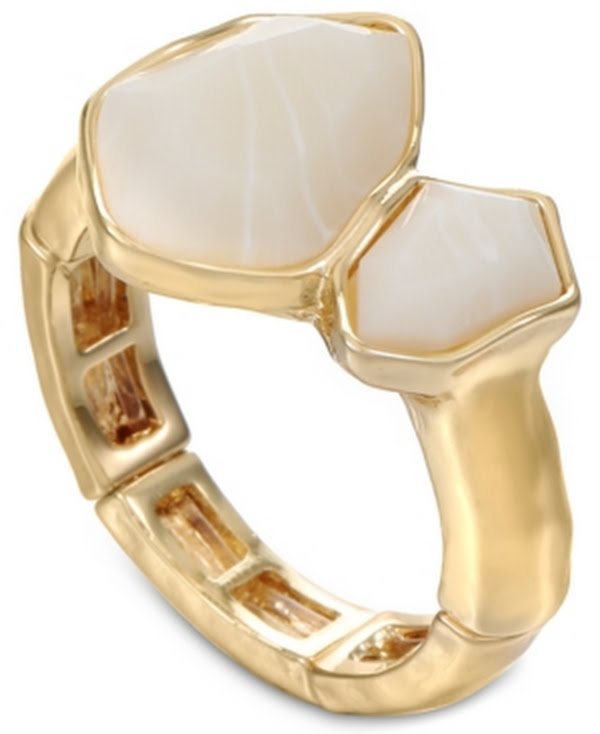 Style and Co Gold-Tone Double Stone Stretch Ring, White, Os