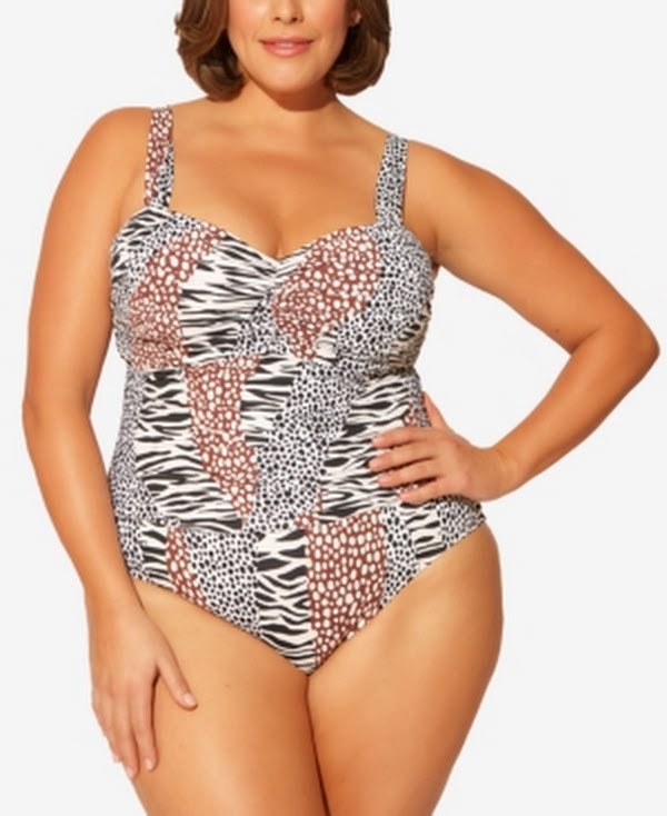 Bleu by Rod Beattie Plus Size Animal-Print Shirred Underwire Swimsuit, Size 16W