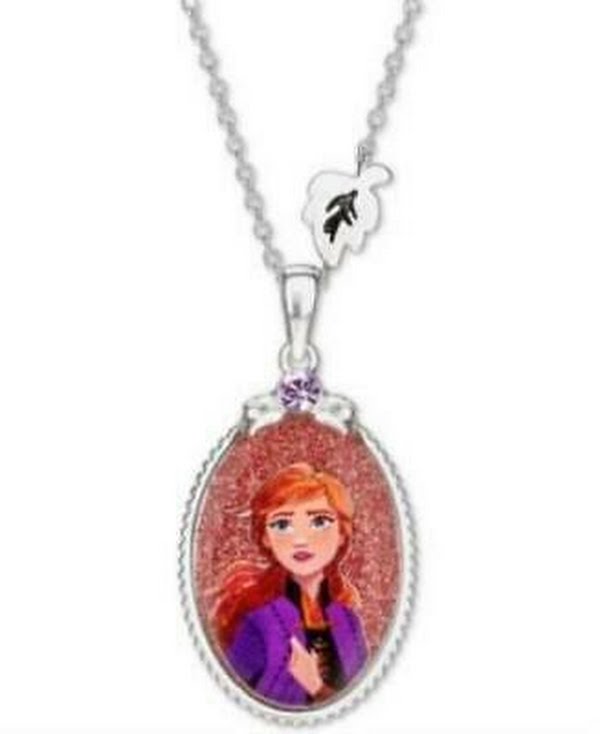 Disney Childrens Crystal Frozen Elsa & Anna Pendant Necklace in Sterling Silver