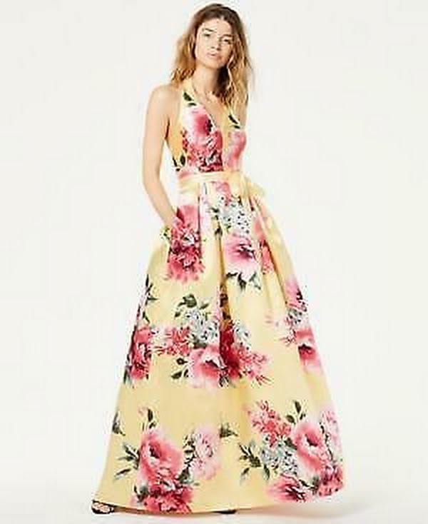 Teeze Me Juniors Floral-Print Halter Gown, Size 5