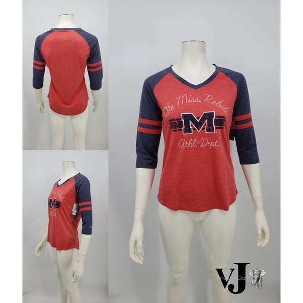 Champion NCAA Mississippi Old Miss Rebels Womens Poly+ Raglan Tee, Size Medium