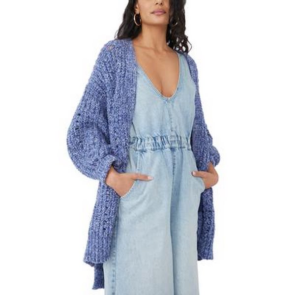 Free People Smoothie Cardigan – Blueberry Combo, Size Xs