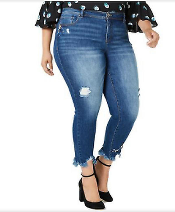 INC Womens Plus Denim Distressed Skinny Jeans