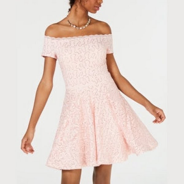 B Darlin Juniors Off-the-Shoulder Lace Dress, Blush, Size 11/12