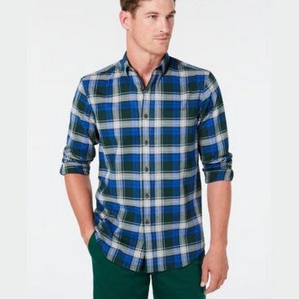 Club Room Mens Stretch Brushed Cotton Plaid Flannel Shirt