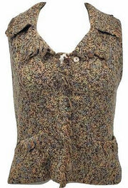 Curio Vest VNeck S Notch Lapel Fury Pockets Acrylic Crochet Hairy Couture, Small