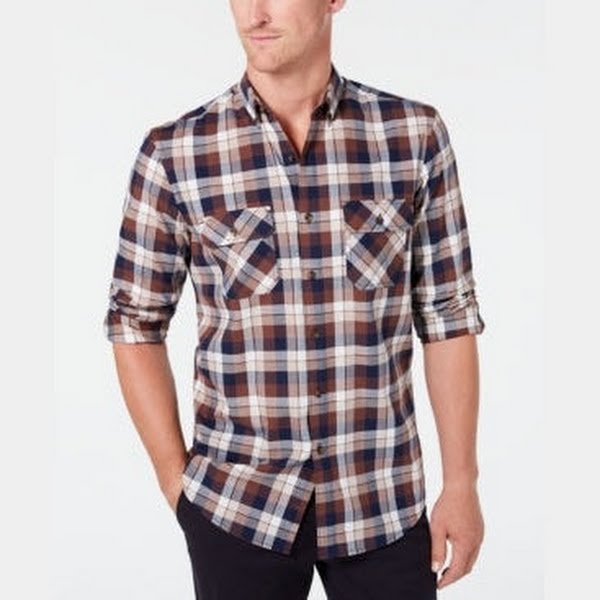 Club Room Mens Stretch Brushed Cotton Plaid Flannel Shirt