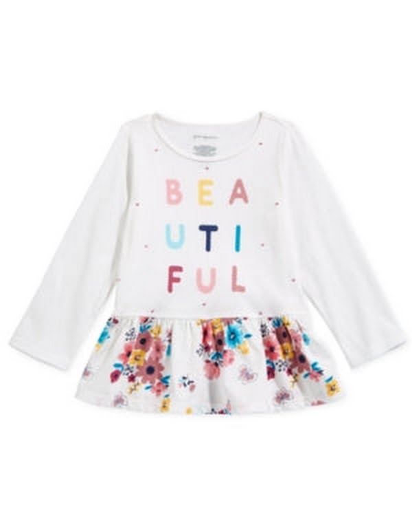 First Impressions Girls Print Cotton Peplum T-Shirt