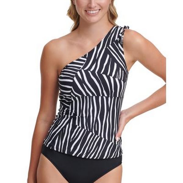 DKNY Classic One-Shoulder Tankini Swim Top