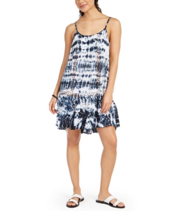 Raviya Women’s Sleeveless Tie-Dye Crochet Cover-Up Dress, Navy, Large