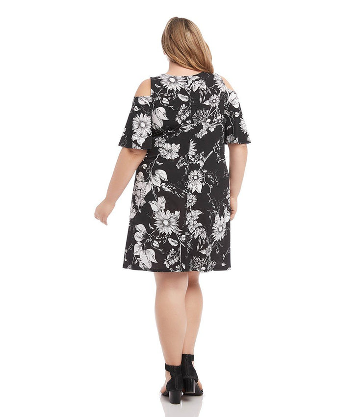 Karen Kane Womens Plus Size Cold Shoulder Dress,  2X,  Print,  Polyester/Spande