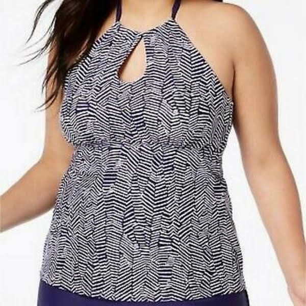 Island Escape Plus Size Mikonos Beach Printed Keyhole Underwire Tankini Top, 16W