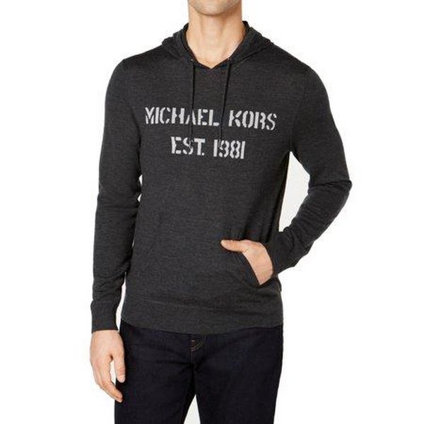 Michael Kors Mens Merino Wool  Sweater Charcoal Pullover Hooded