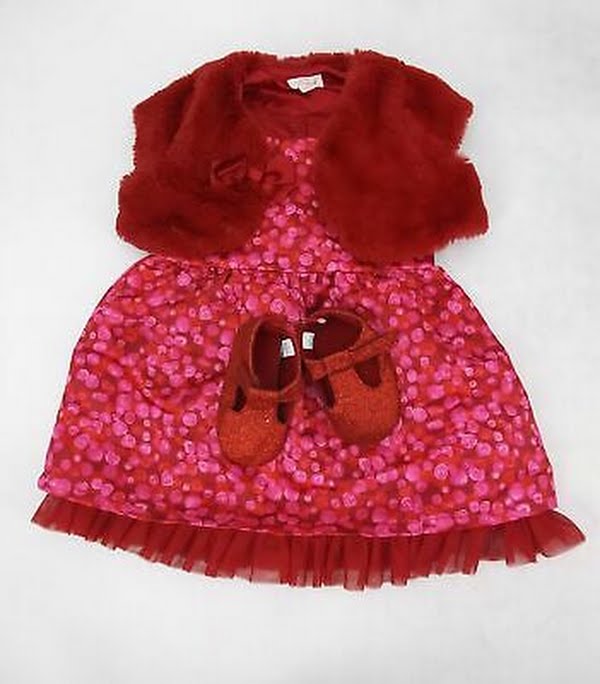 cat & Jack Holiday Dress Bloomers & Faur Fur Shrug Sz 12Mo