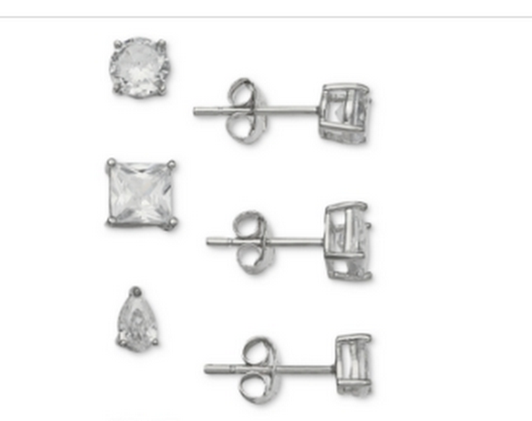 Giani Bernini 3-Pc. Cubic Zirconia Varied Shape Stud Earrings in Sterling Silver