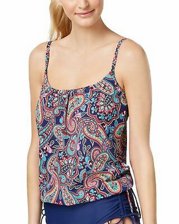 24th and Ocean Womens Paisley Fields Underwire Side-Tie Tankini Top, Size S
