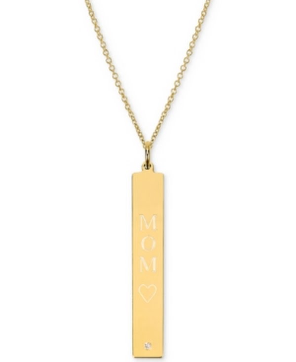 Sarah Chloe Diamond Accent Mom Bar Pendant Necklace in 14k Gold Over Silver