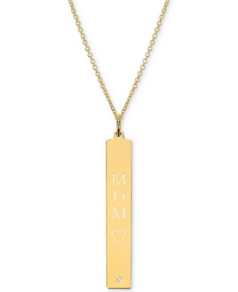 Sarah Chloe Diamond Accent Mom Bar Pendant Necklace in 14k Gold Over Silver