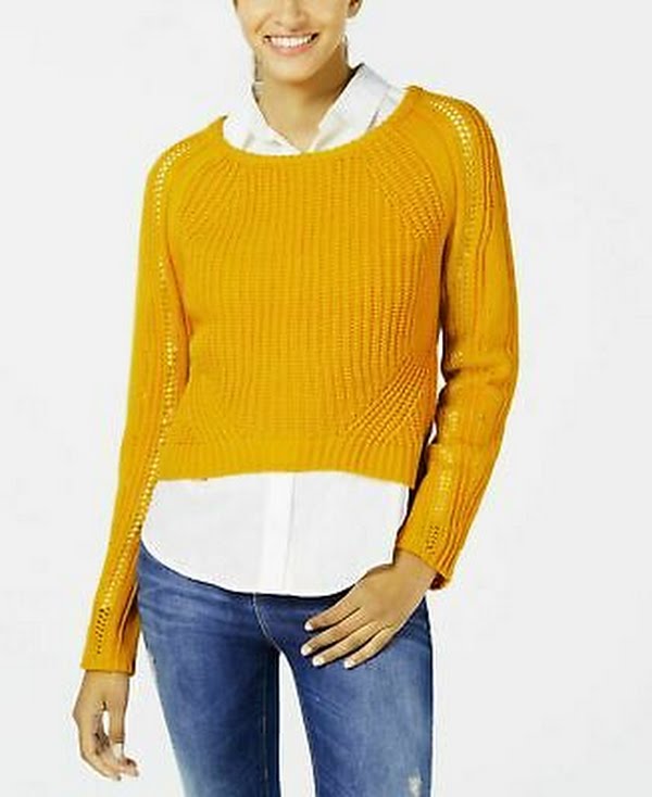 Freshman Juniors Cropped Sweater Gold, Size Large