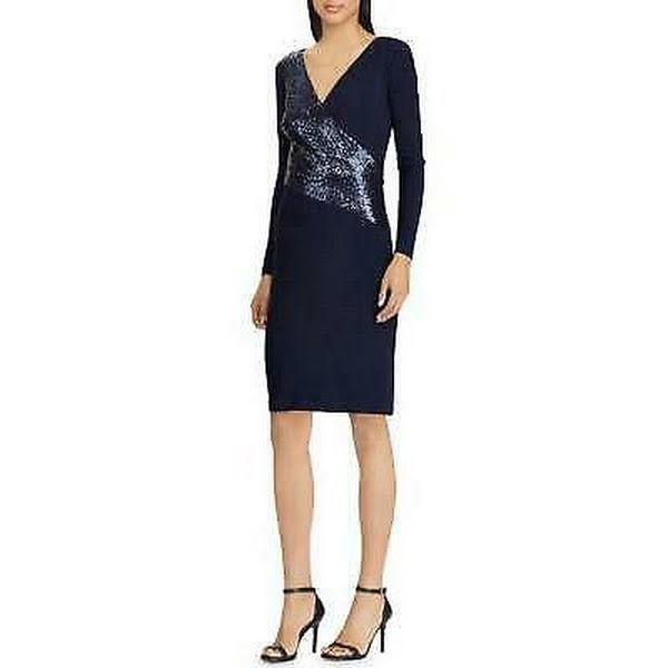 Lauren Ralph Lauren Womens Dress Sheath Sequined V-Neck