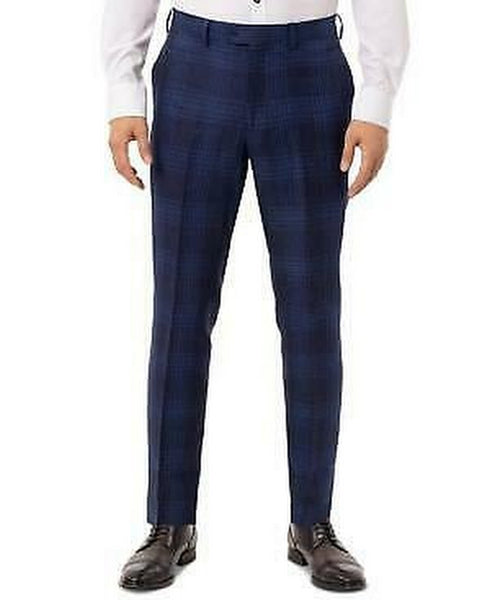 Tallia Mens Dress Pants Linen Plaid Slim-Fit Flat Front, Size 30X29