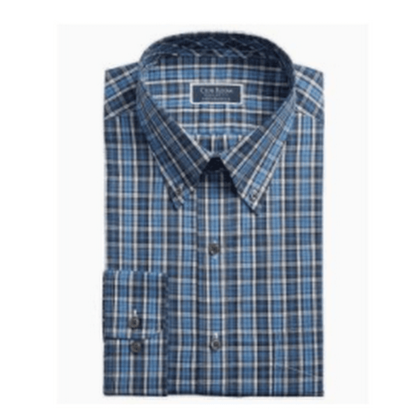 Club Room Men’s Classic/Regular Fit Stretch Plaid Dress Shirt