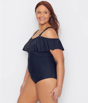 Raisins Curve Womens Plus Size Marrakesh Solid Caicos One-Piece, Size 16W
