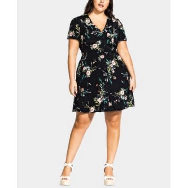 City Chic Plus Floral Button-Front Dress, Size XXL