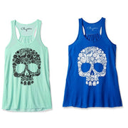Clementine Womens Floral Skull Graphic Racerback Tank Top