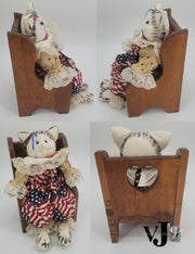 Vintage Americana Cat Doll with Handcrafted Wood Chair by Duke & Dusk