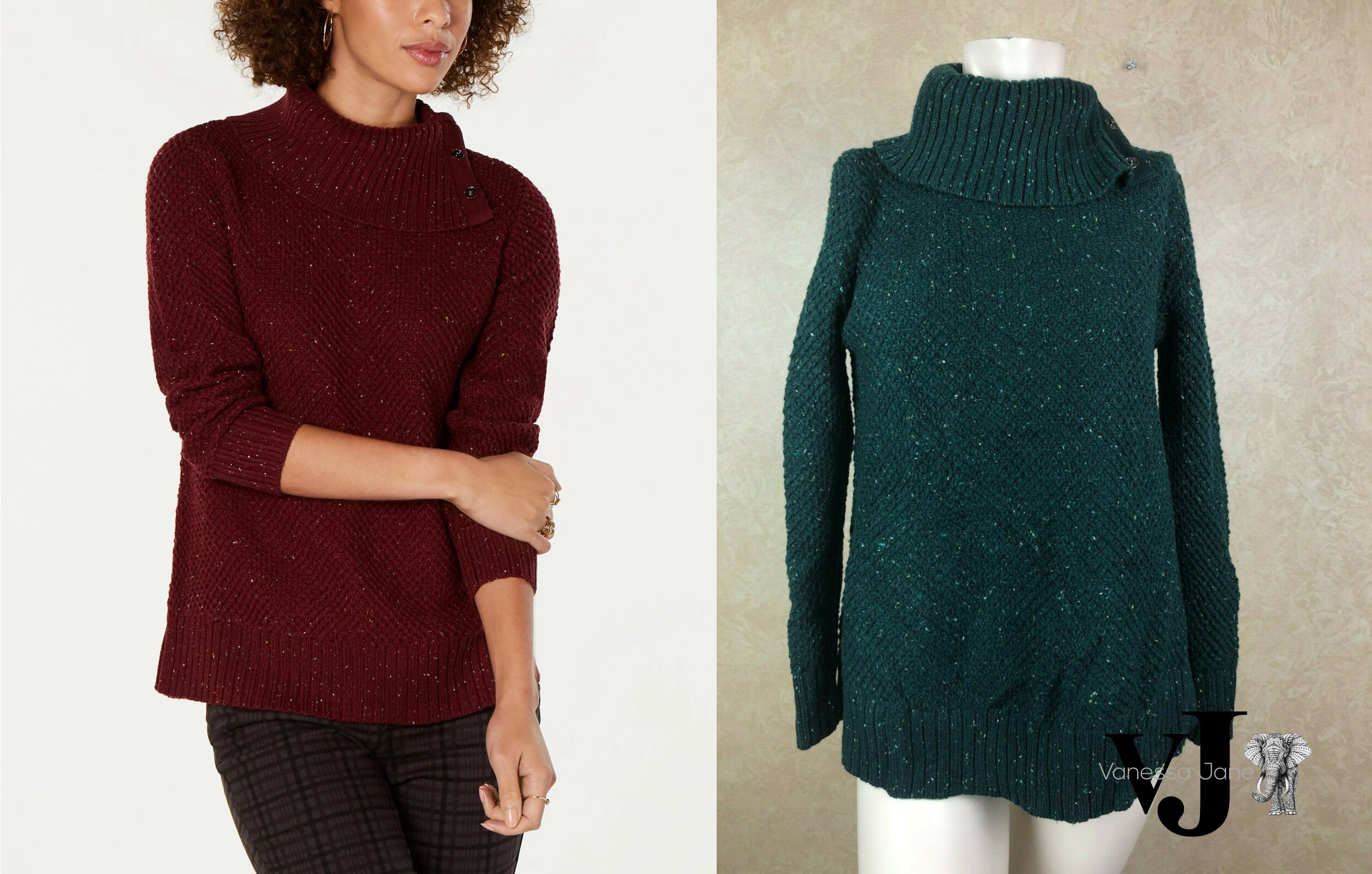 Style & Co Petite Envelope-Neck Tweed Sweater