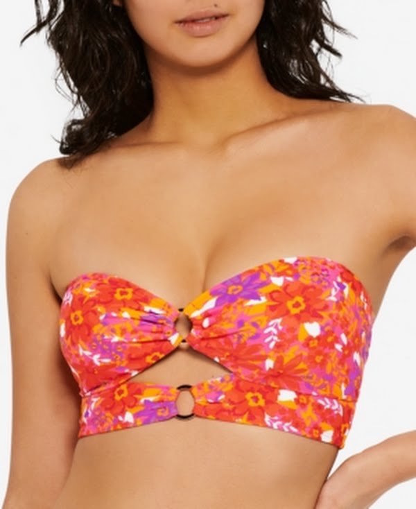 Hula Honey Juniors’ Bold Bouquet Printed Cutout Bikini Top