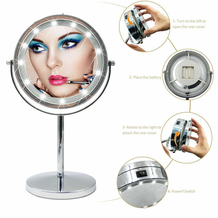 VANDORA Lighted Makeup Mirror, 13 In Circular Double-Sided Rotating Mirror