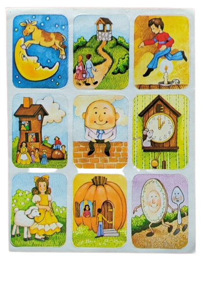 Whimsical Melodies: Vintage 80s Fasson Cards Stickers - Nursery Rhymes 1-Sheet