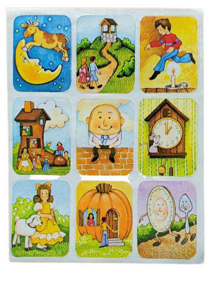 Whimsical Melodies: Vintage 80s Fasson Cards Stickers - Nursery Rhymes 1-Sheet