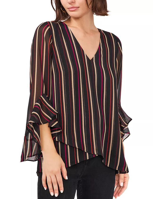 Vince Camuto Striped Flutter-Sleeve Top, Size Small