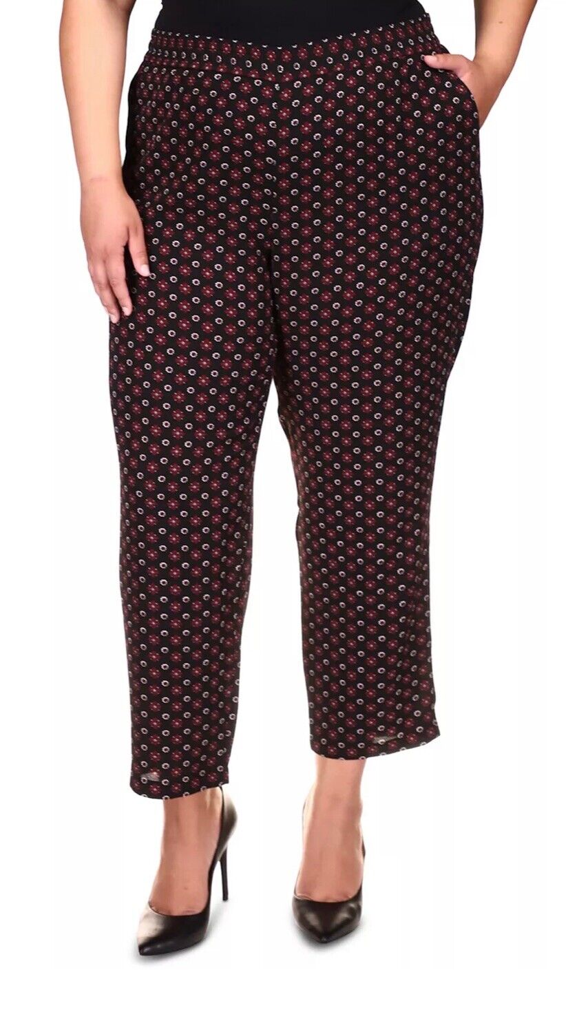 Michael Michael Kors Plus Size Foulard-Print Pants – Dark Ruby, Size 1X