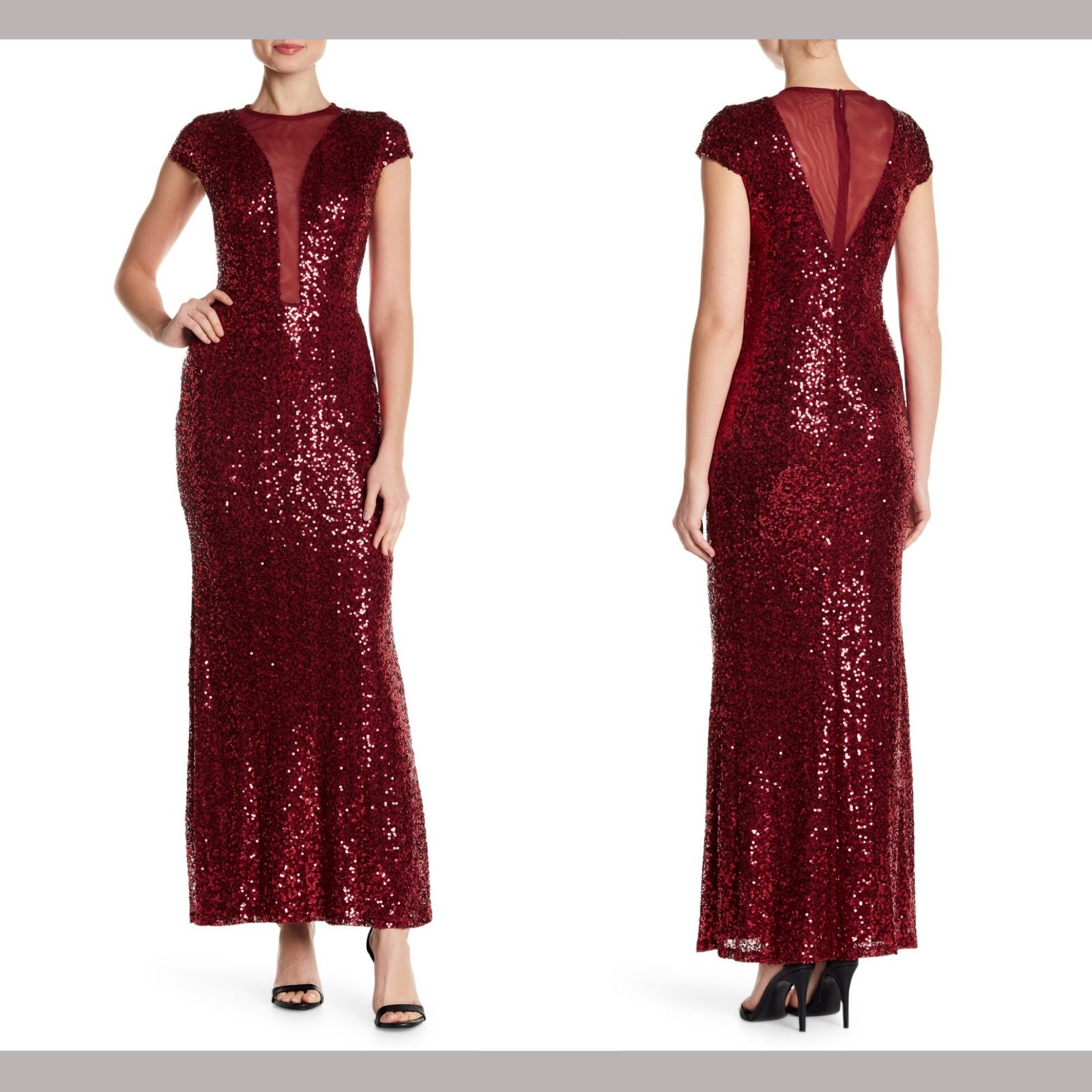 Marina Mesh Inset Sequin Cap Sleeve Gown