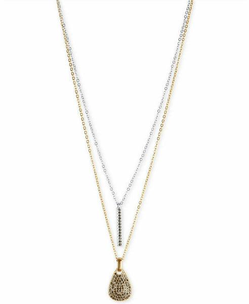 Lucky Brand Two-Tone Pave Bar and Paddle Layered Necklace, 18-1/2 + 2