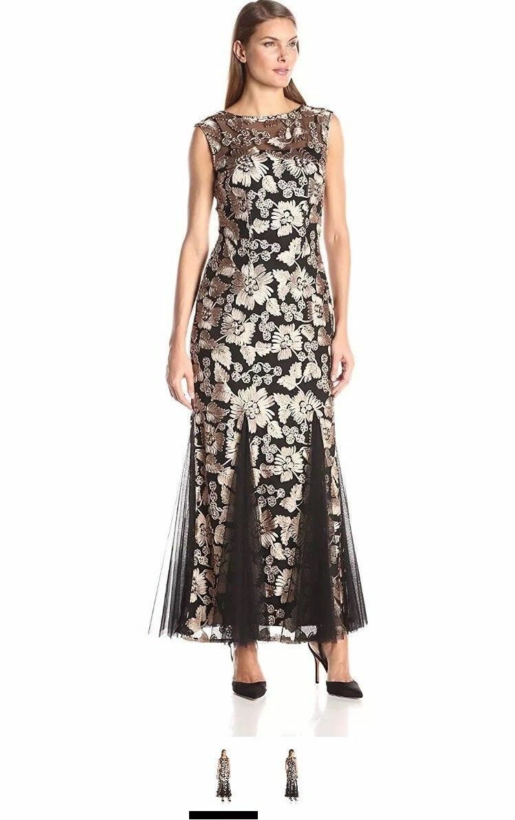 Alex Evenings Women's Embroidered Dress with Illusion Neckline, Size 18