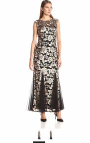 Alex Evenings Women's Embroidered Dress with Illusion Neckline, Size 18