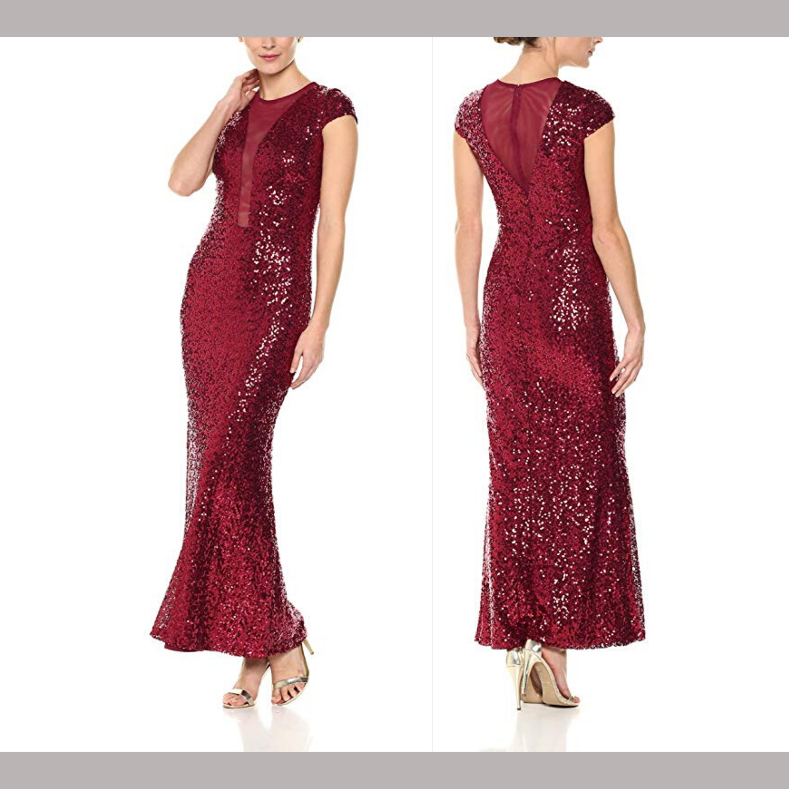 Marina Mesh Inset Sequin Cap Sleeve Gown