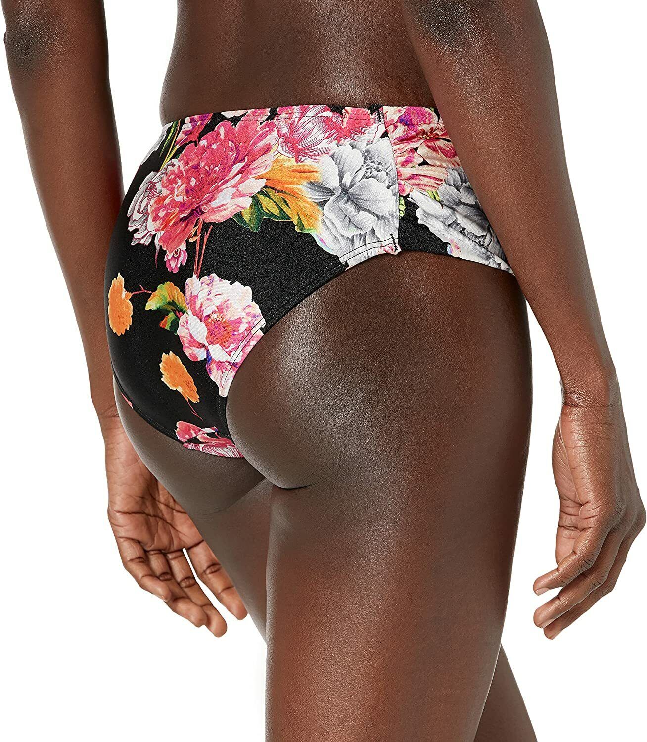 Rachel Roy Ombre Floral Printed Ruched-Side Bikini Bottoms, Size XL