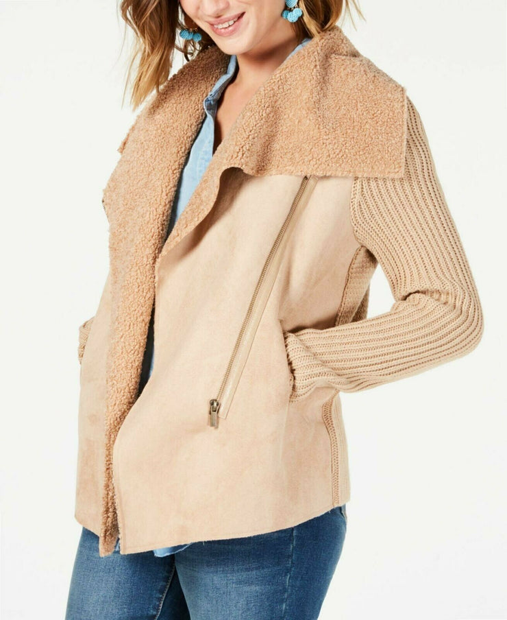 Style and Co Petite Faux-Shearling Knit-Sleeve Jacket