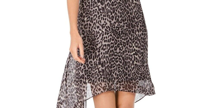 Adrianna Papell Leopard-Print Chiffon Flyaway Dress, Size Small