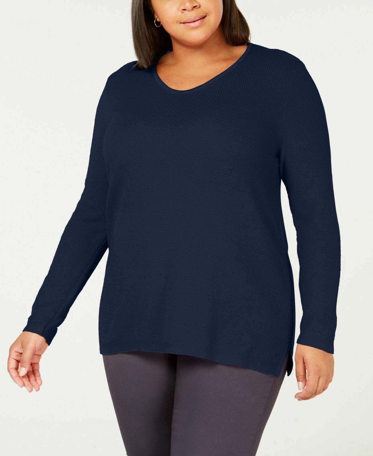 Karen Scott Plus Size Cotton Marled-Knit Tunic Top