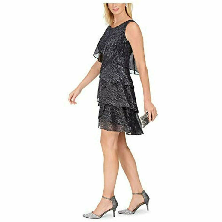 Slny Ruffled Short Sleeve Jewel Neck Mini Fit Flare Cocktail Dress,Size 10